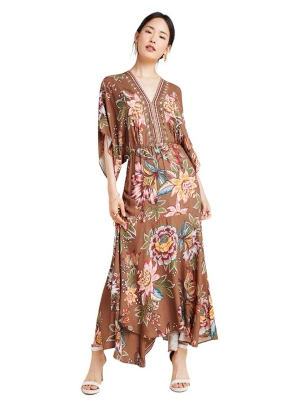 FARM Rio Brown Floral High-Low Maxi Dress